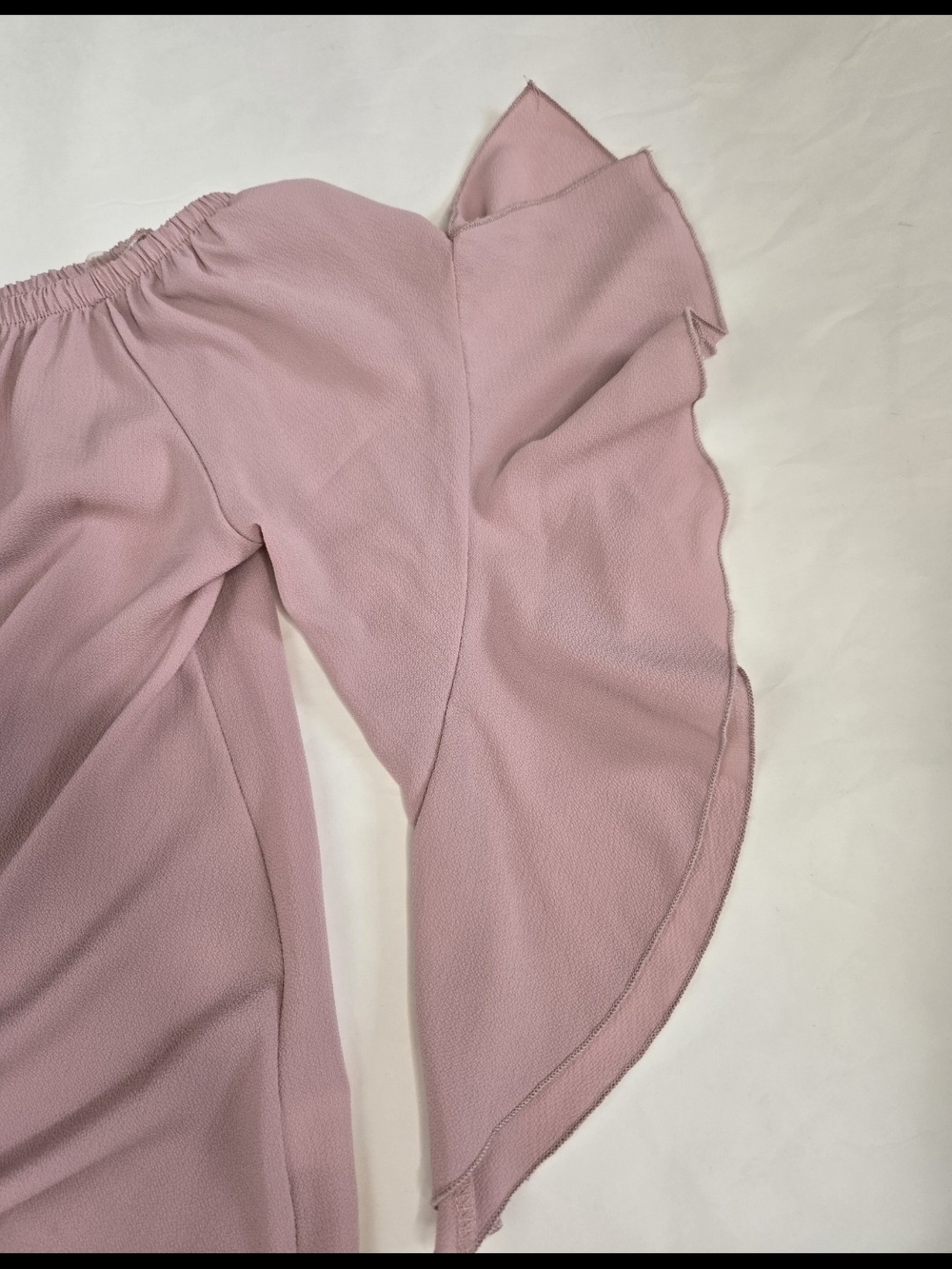 Pink Off The Shoulder Blouse Cascading Ruffle Sleeve Tie Front Dusty Rose - S - Picture 8 of 10